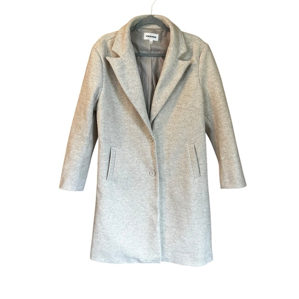 Vigoss Double Breasted Long Pea Coat in Oatmeal Sz L